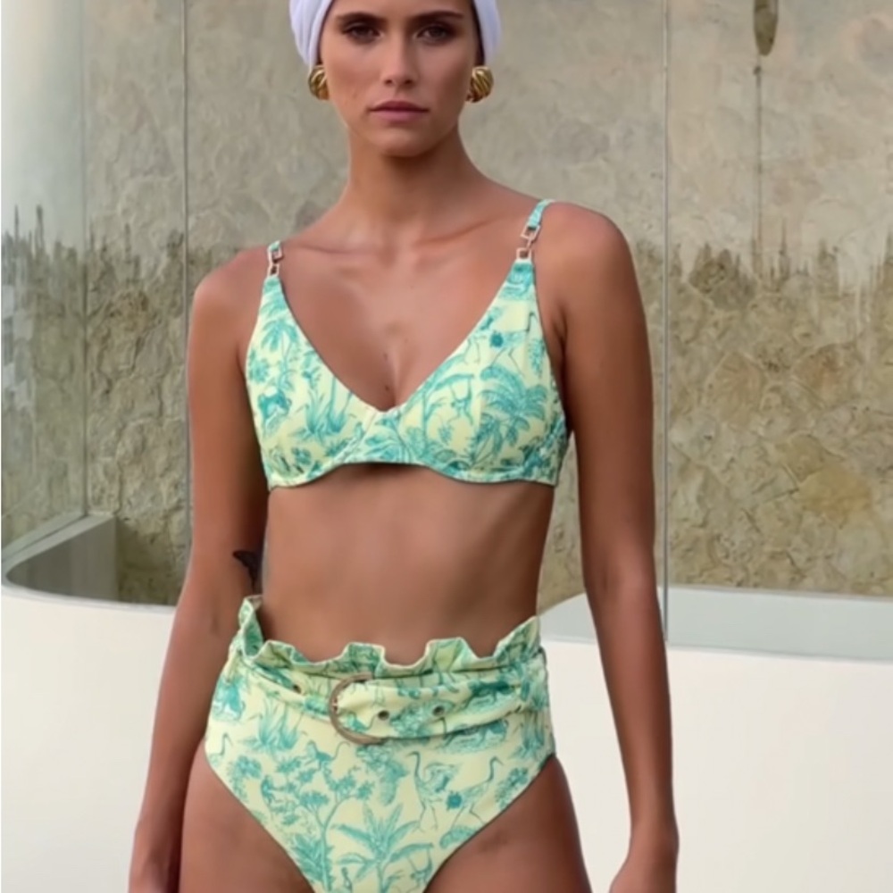 Green Retro High-Waisted Bikini Set